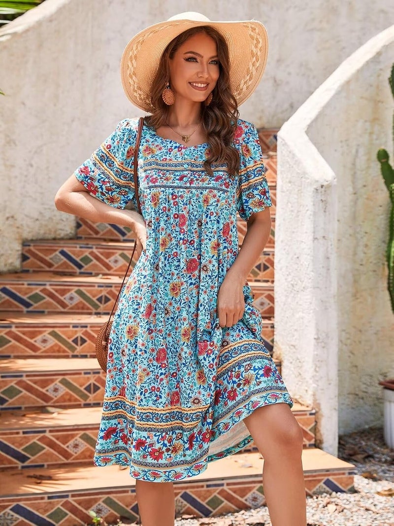 CRIPOM Store Womens Nightgown Short Sleeve House Dress with Pockets-Floral Print Mumu Dress S-3XL - Image 4